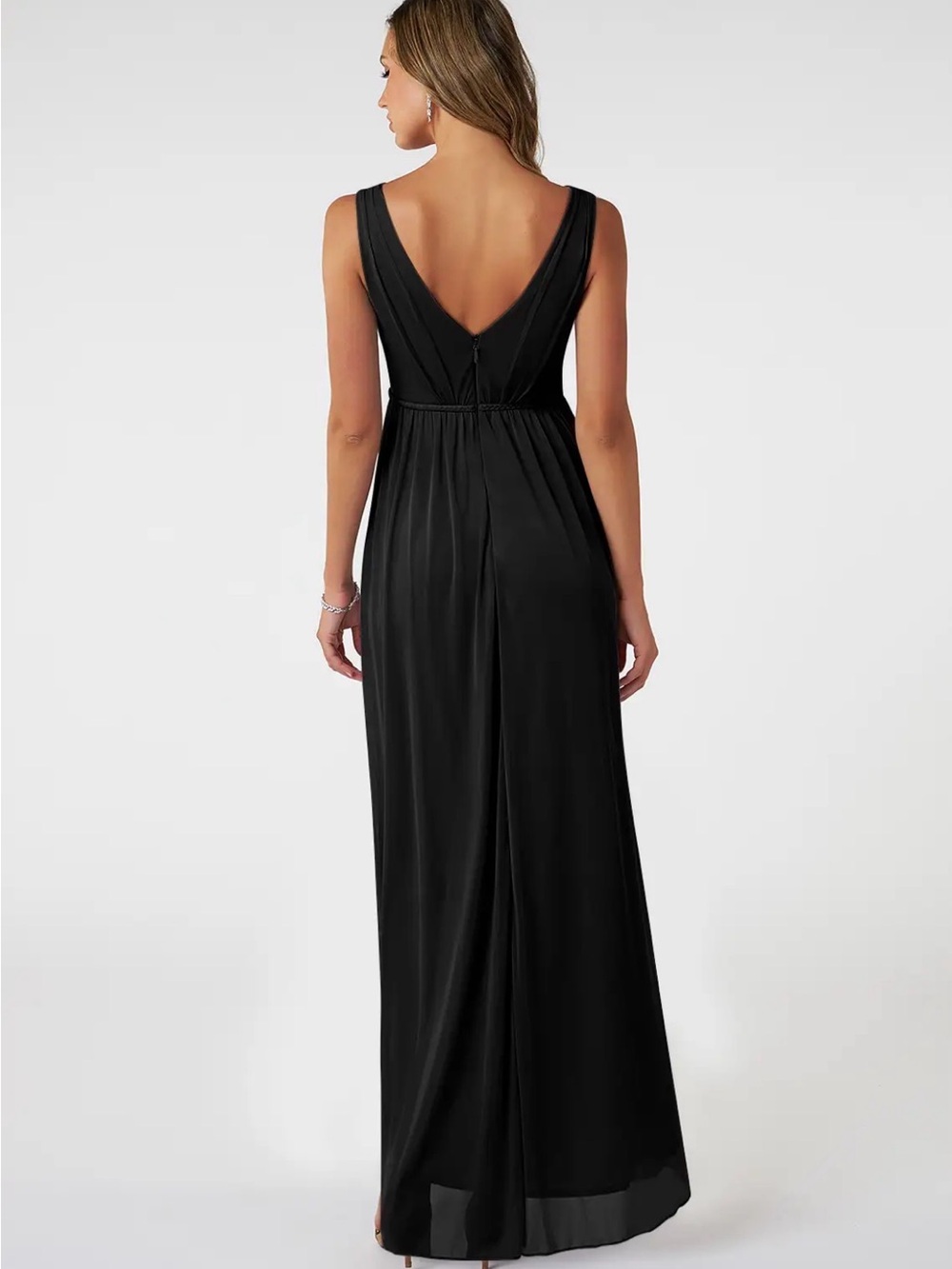 Azazie Tanicia Black V-Neck Slit Evening Gown - Picture 2 of 8